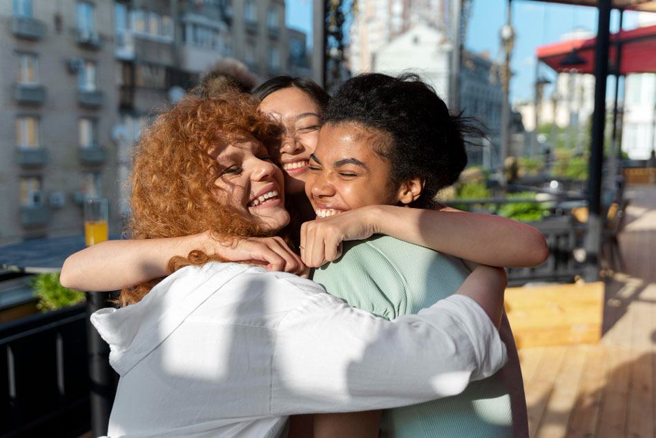 Happy Women Hugging Medium Shot